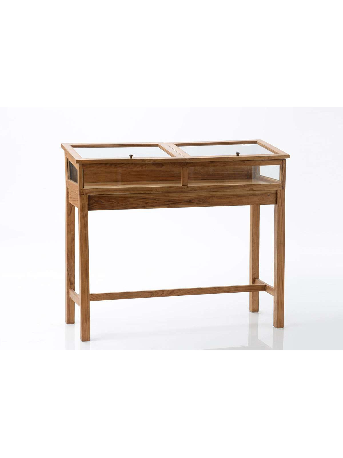 Console vitrine en teck 2 portes
