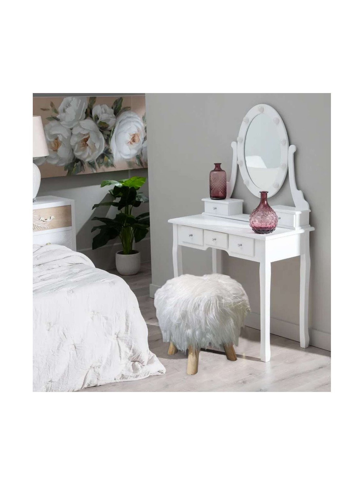 Pouf cabra fourrure blanche