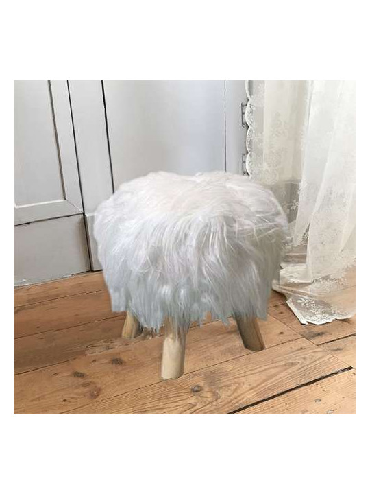 Pouf cabra fourrure blanche