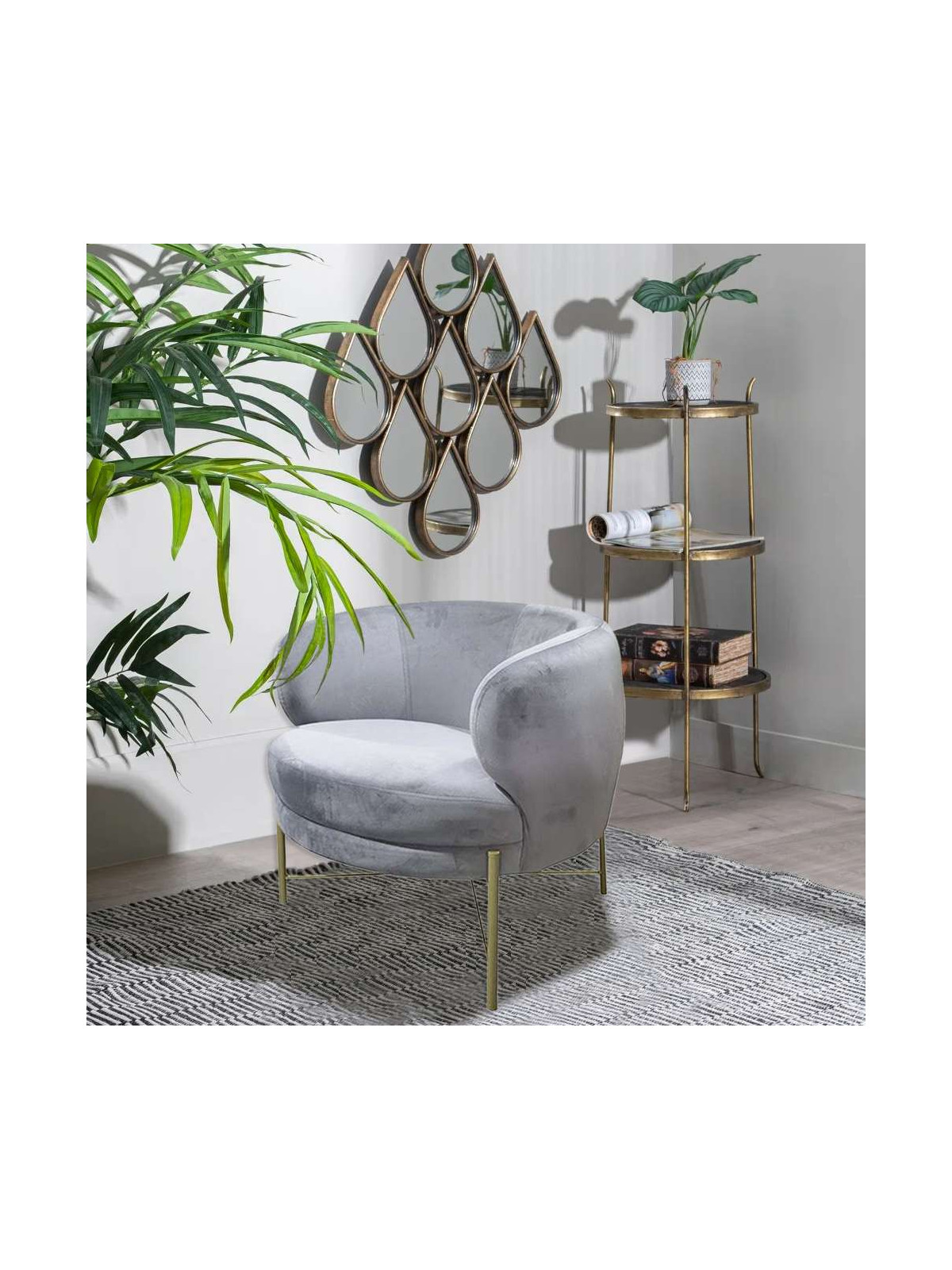 Fauteuil vintage Lounge velours gris