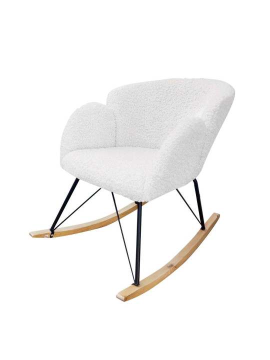 Rocking chair design Rhapsody tissu blanc effet laine bouclée