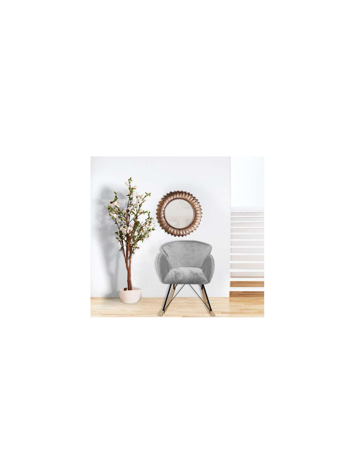 Rocking chair design Rhapsody tissu gris effet laine bouclée