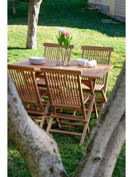 Ensemble de 5 tables et chaises en bois de teck Ensemble de 5 tables et chaises en bois de teck