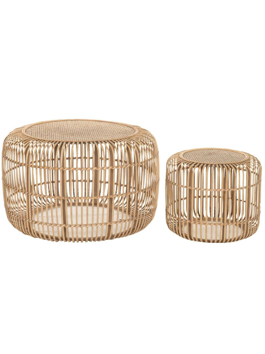 Set de deux tables d'appoint rotin et bambou