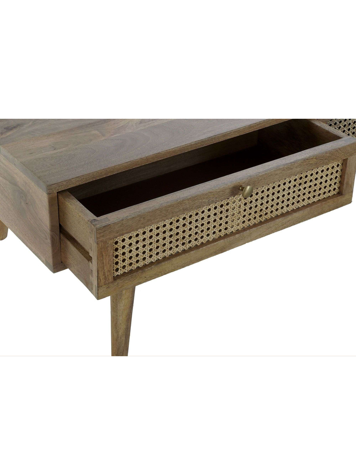 Table basse en bois de manguier et cannage