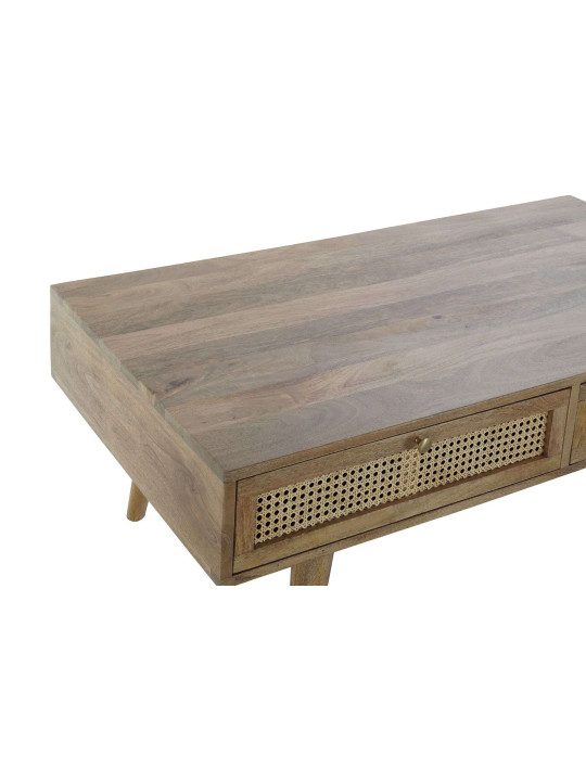 Table basse en bois de manguier et cannage