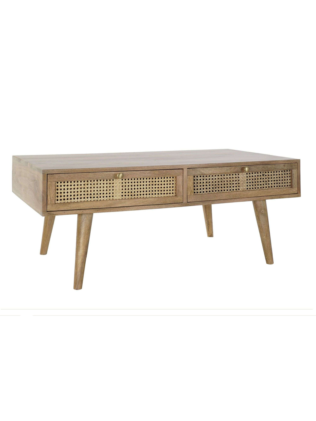 Table basse en bois de manguier et cannage