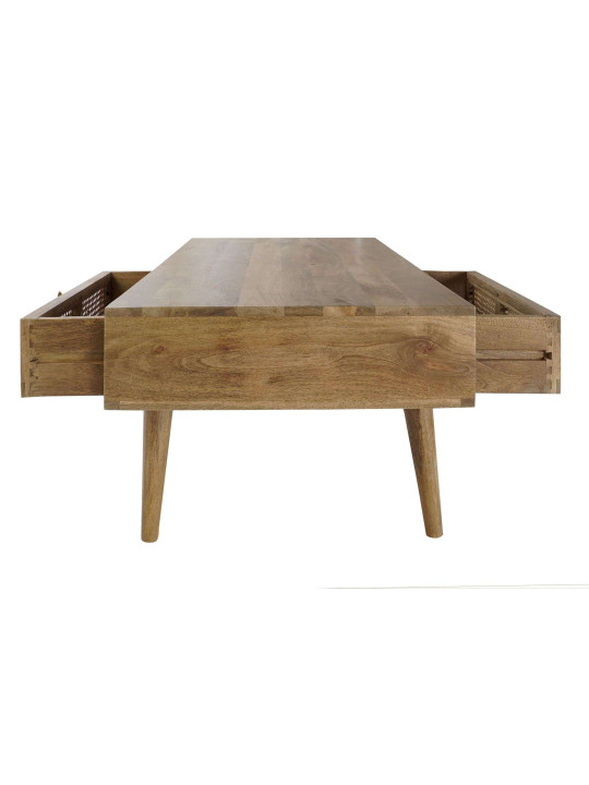 Table basse en bois de manguier et cannage