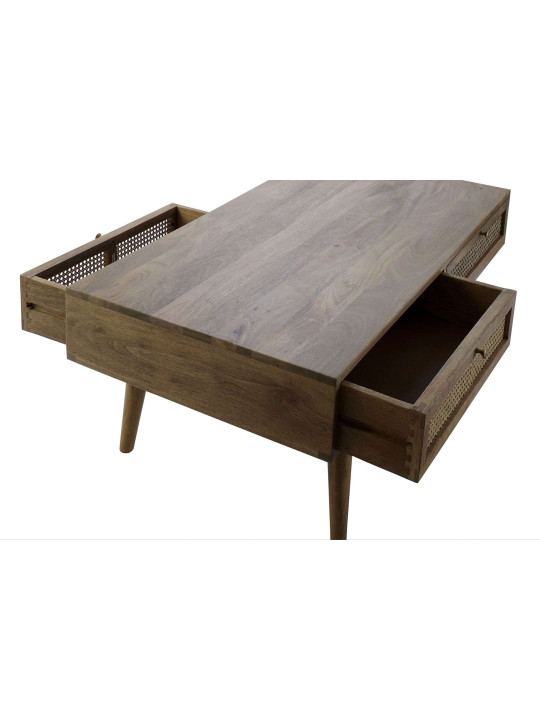 Table basse en bois de manguier et cannage