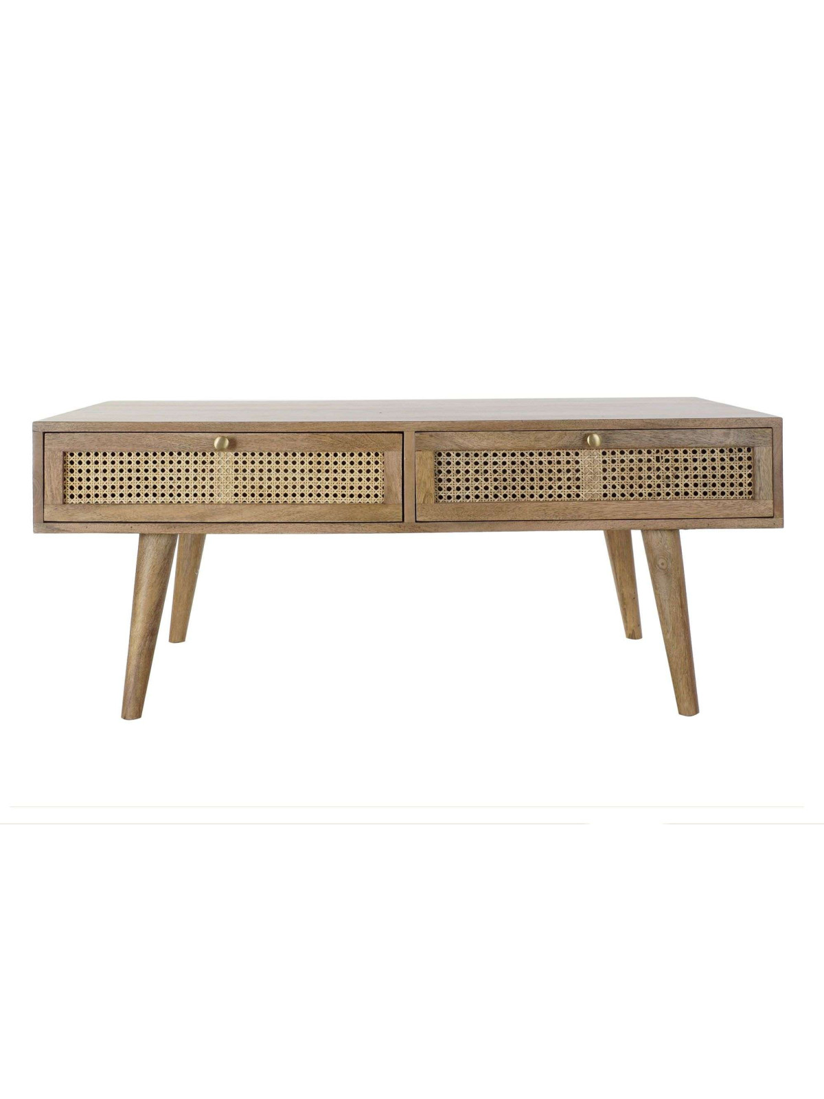 Table basse en bois de manguier et cannage