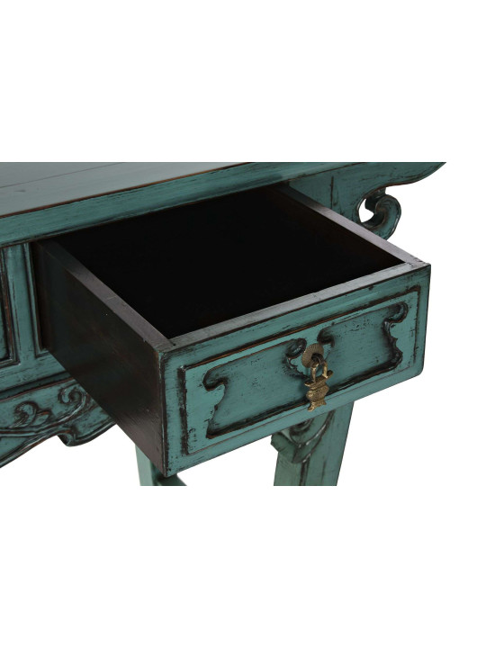 Console turquoise Coloane en bois d’orme Console turquoise Coloane en bois d’orme