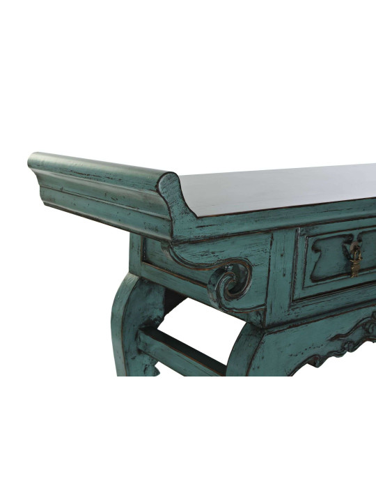 Console turquoise Coloane en bois d’orme Console turquoise Coloane en bois d’orme