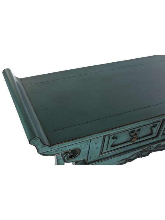 Console turquoise Coloane en bois d’orme Console turquoise Coloane en bois d’orme