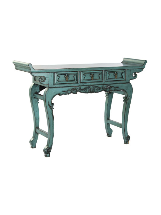 Console turquoise Coloane en bois d’orme Console turquoise Coloane en bois d’orme