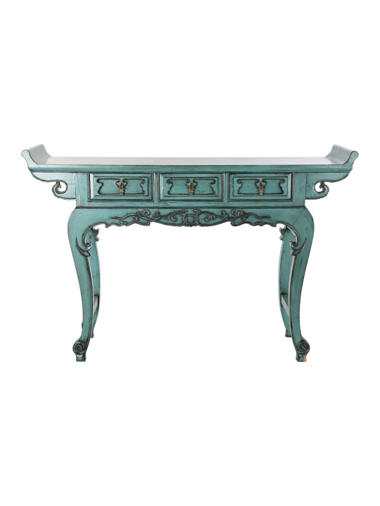 Console turquoise Coloane en bois d’orme Console turquoise Coloane en bois d’orme