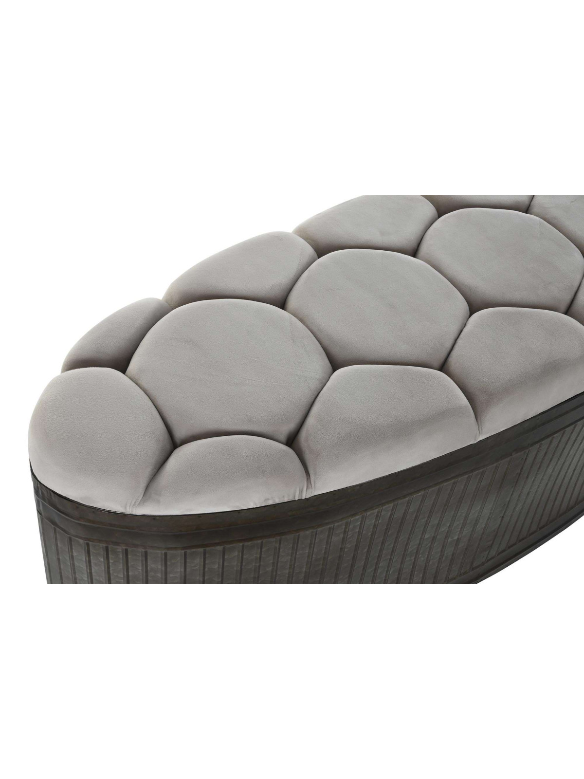 Banquette ovale en velours gris et métal