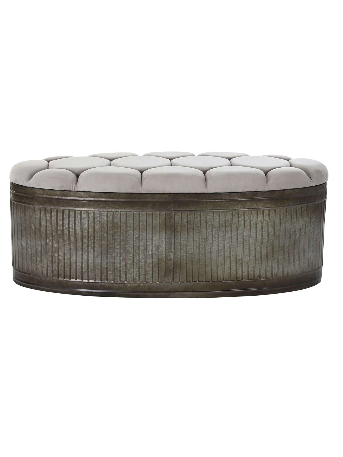 Banquette ovale en velours gris et métal