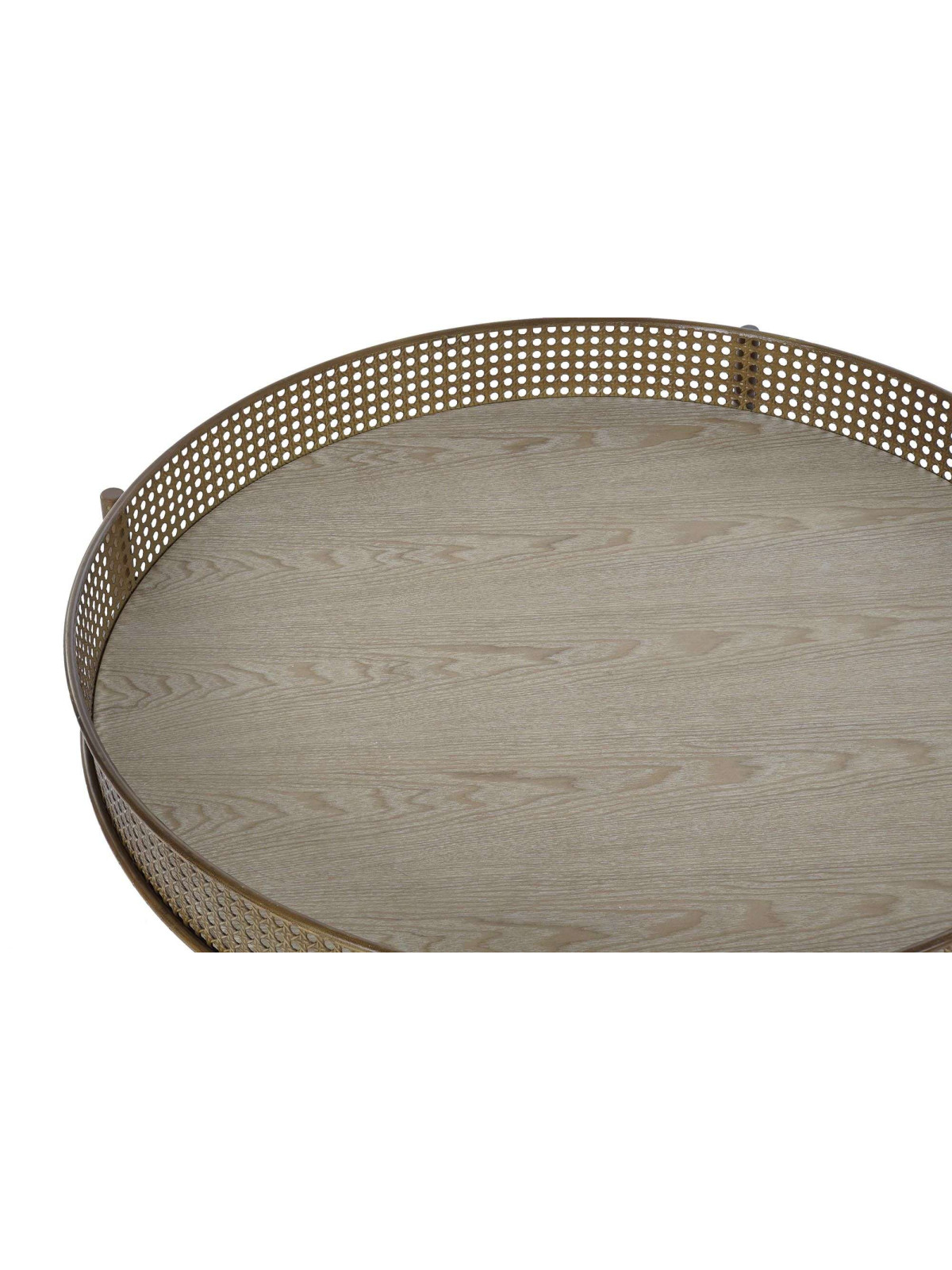 Table basse ronde en métal et cannage