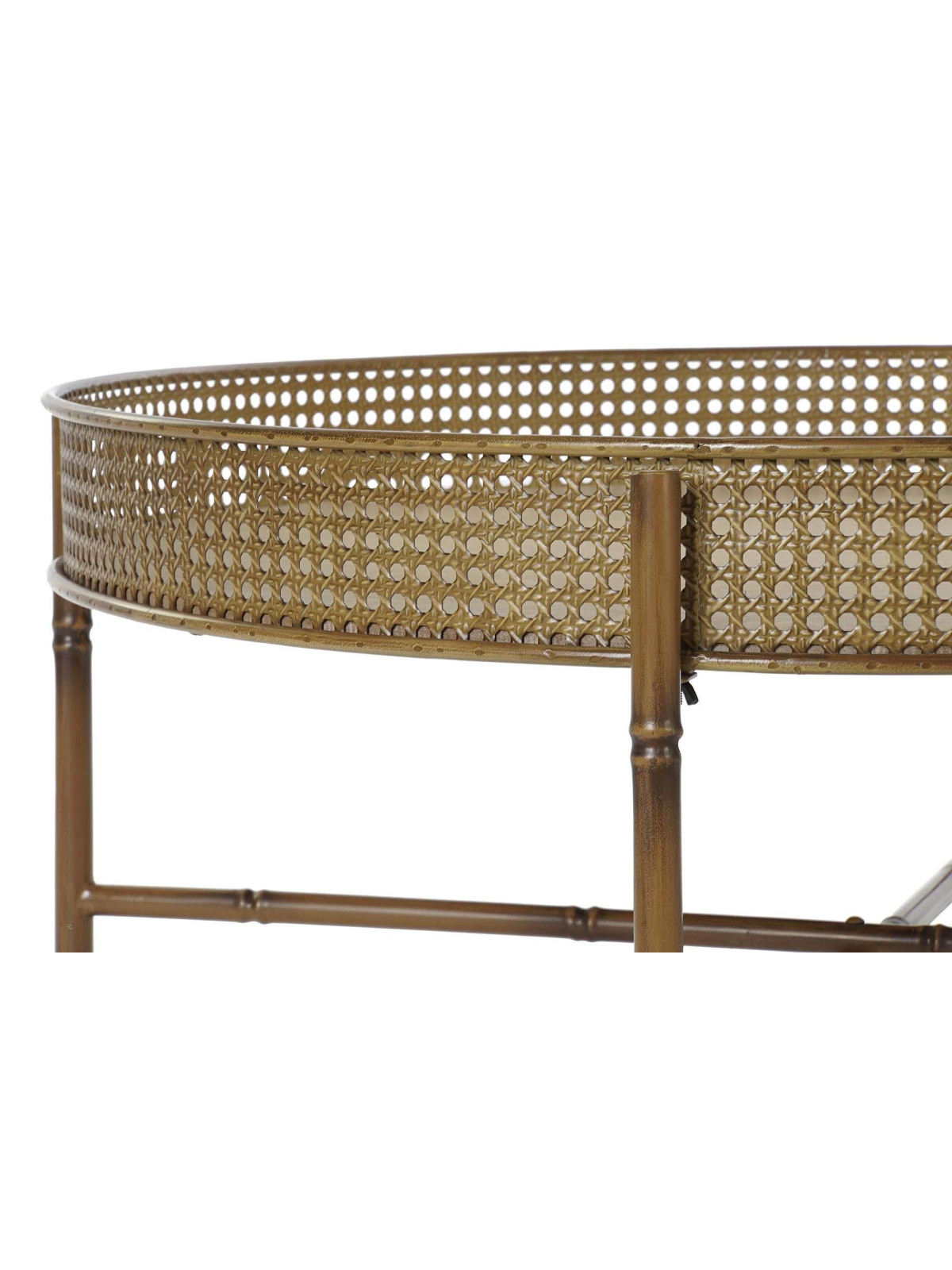 Table basse ronde en métal et cannage