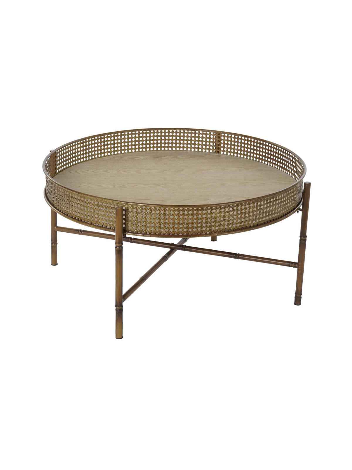 Table basse ronde en métal et cannage