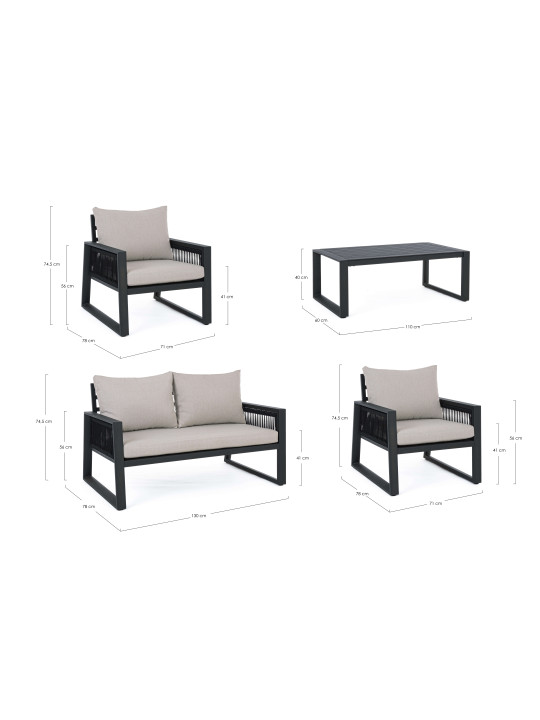 Set de 4 chaises et une table extérieur Captiva Anthracite