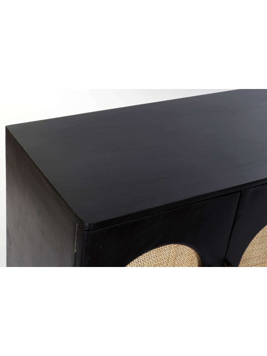 Buffet Levanzo bois de manguier noir et rotin