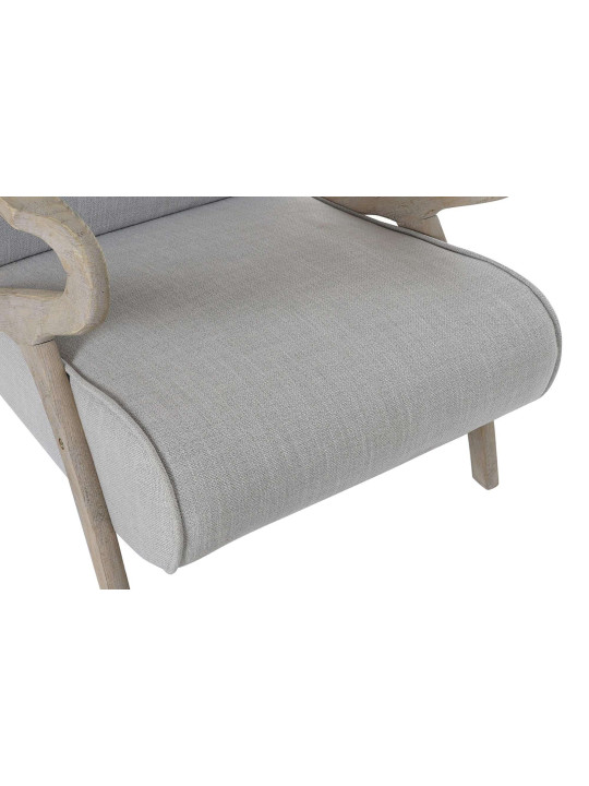 Fauteuil en bois et tissu gris clair