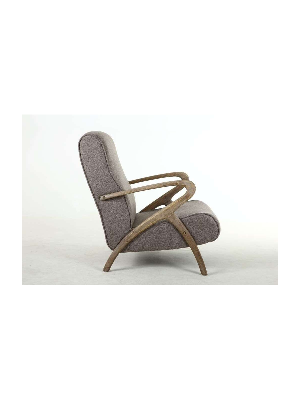 Fauteuil en bois et tissu gris