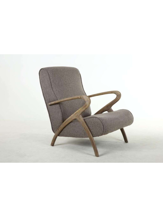 Fauteuil en bois et tissu gris