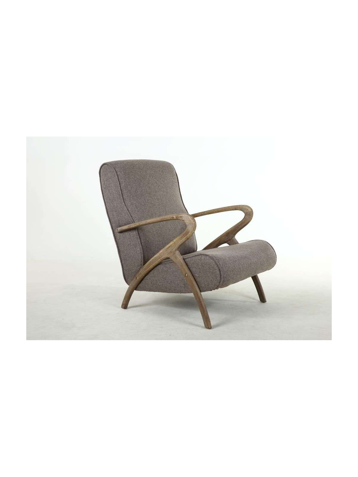 Fauteuil en bois et tissu gris