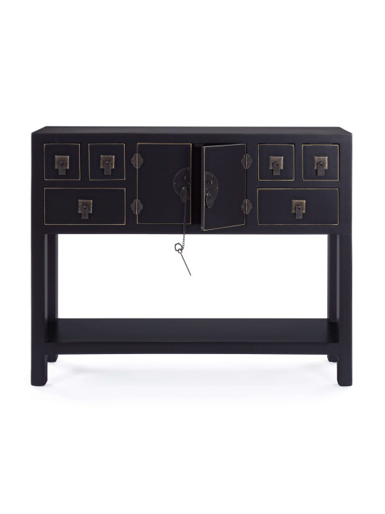 Console 2 portes 6 tiroirs Pechino noire Console 2 portes 6 tiroirs Pechino noire