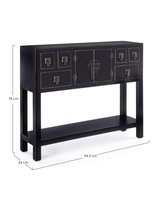 Console 2 portes 6 tiroirs Pechino noire Console 2 portes 6 tiroirs Pechino noire