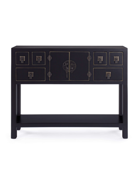 Console 2 portes 6 tiroirs Pechino noire Console 2 portes 6 tiroirs Pechino noire