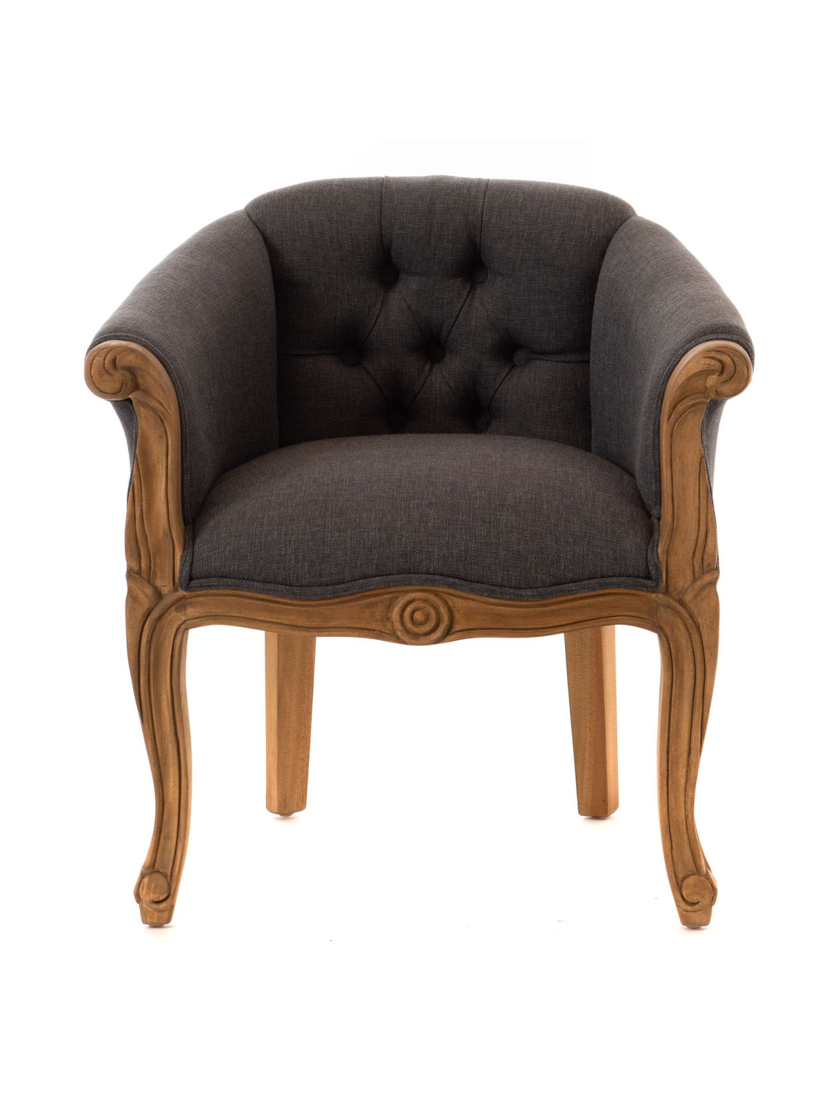 Fauteuil crapaud gris en bois d'acajou Amadeus