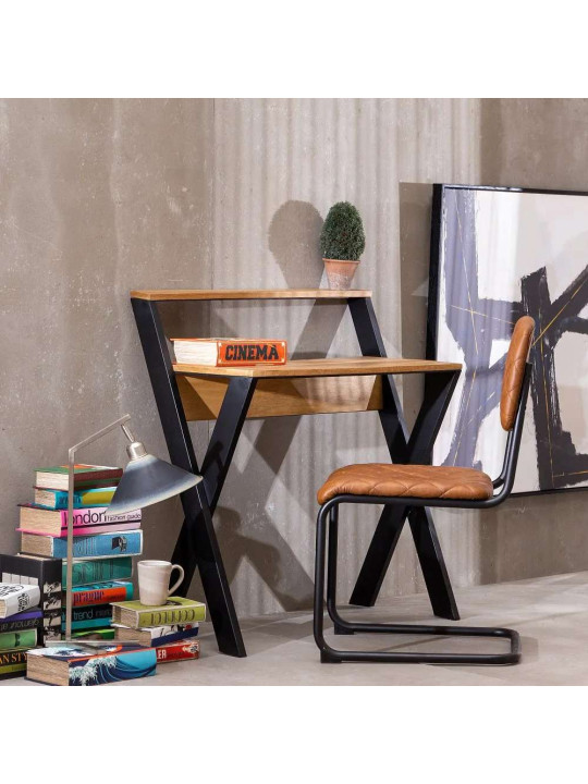 Bureau etagere en bois et acier noir h160cm - zack