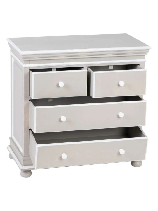 Commode 4 tiroirs gris cérusé Ambre Commode 4 tiroirs gris cérusé Ambre