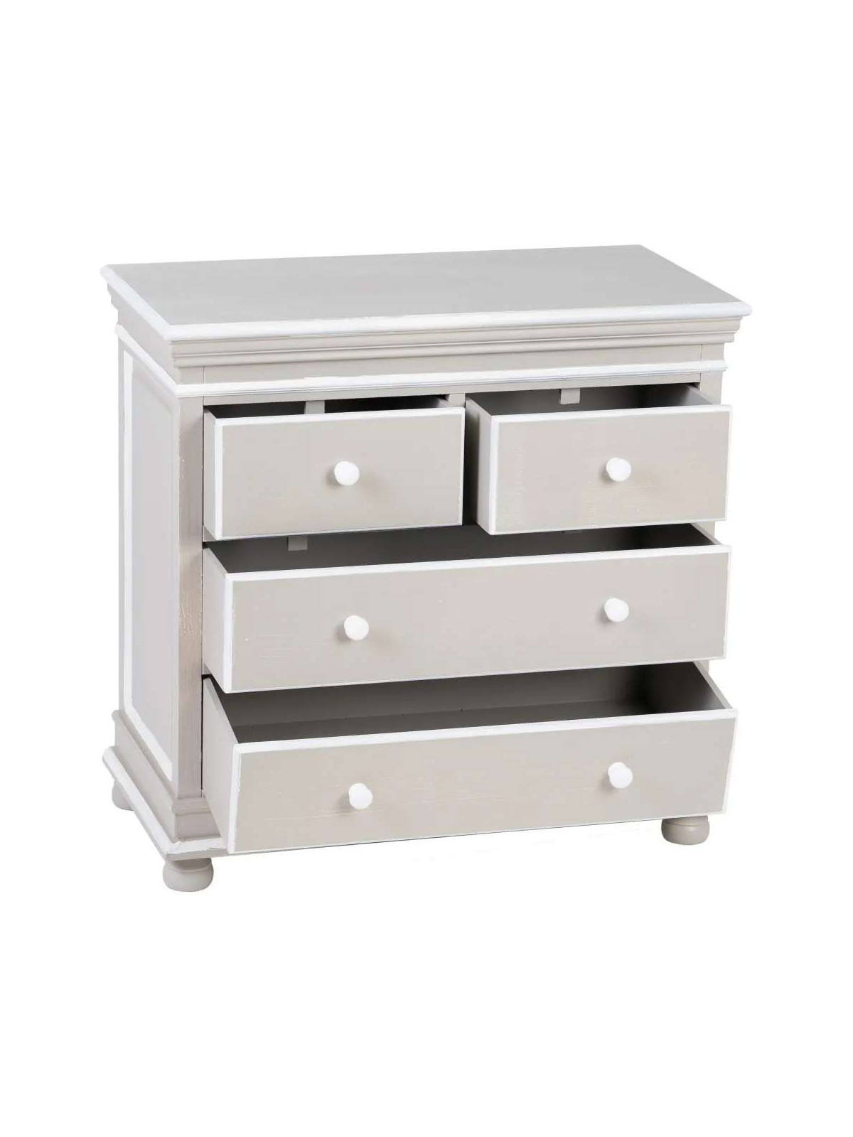 Commode 4 tiroirs gris cérusé Ambre
