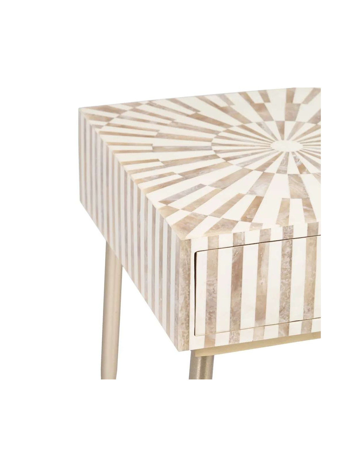Table de chevet graphique beige et doré