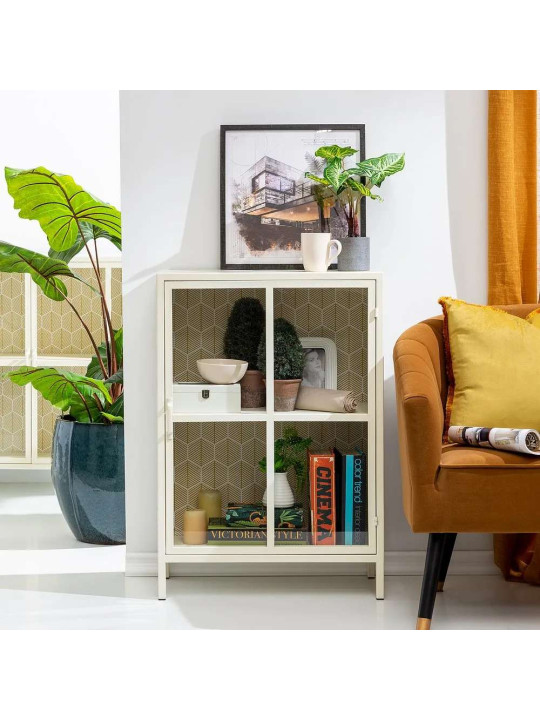 Buffet vitrine 1 portes Lucia en métal blanc Buffet vitrine 1 portes Lucia en métal blanc