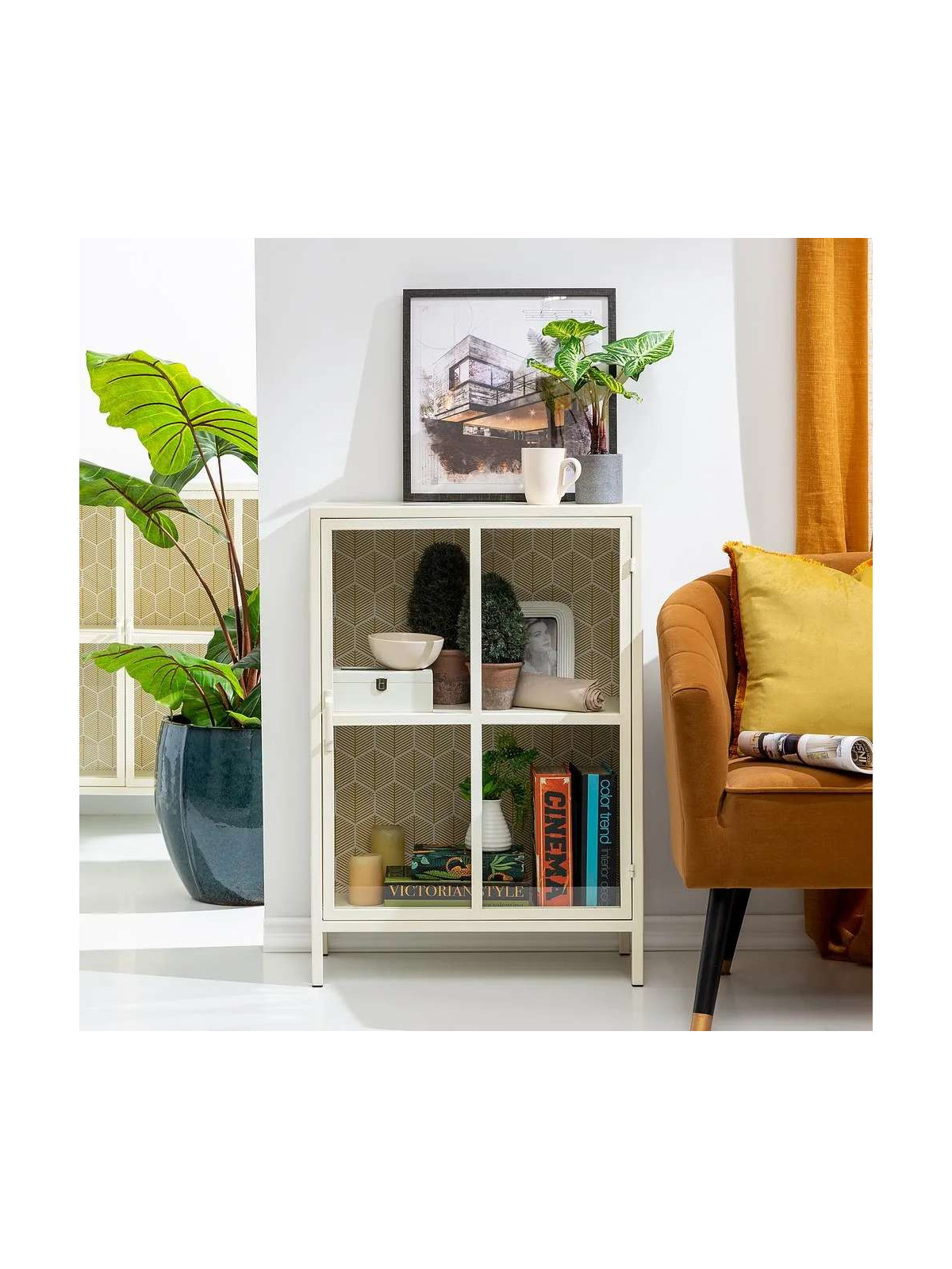 Buffet vitrine 1 portes Lucia en métal blanc
