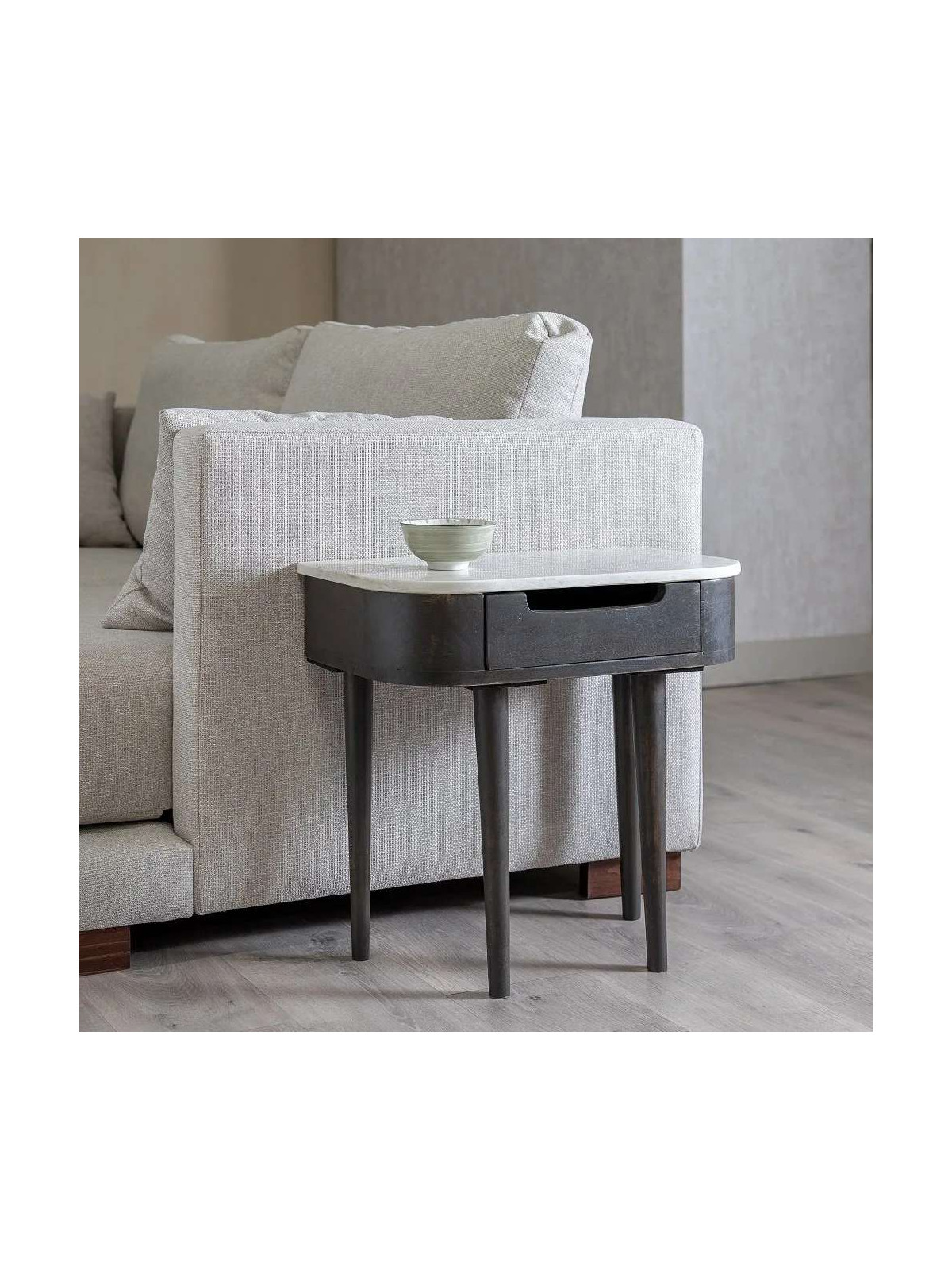 Table de chevet bois de manguier et marbre