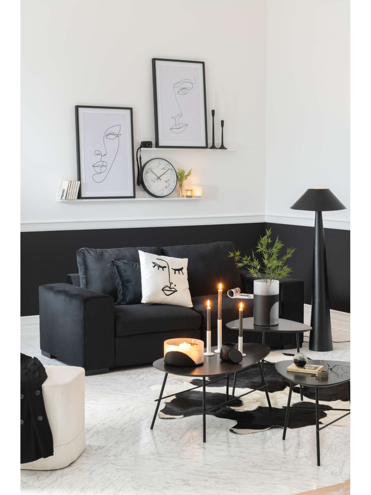 Pouf carré en velours blanc