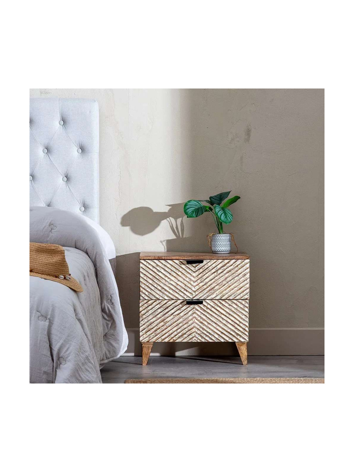 Table de chevet en bois manguier blanc