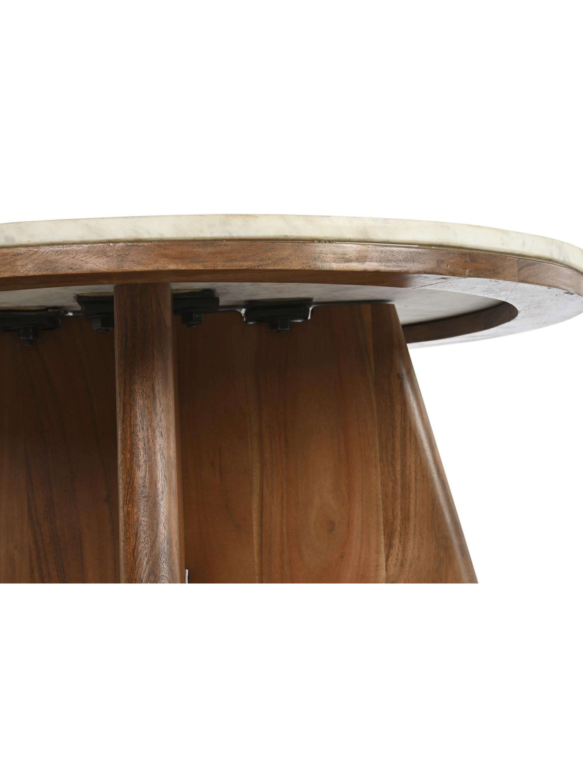 Table ronde en bois d'acacia et marbre
