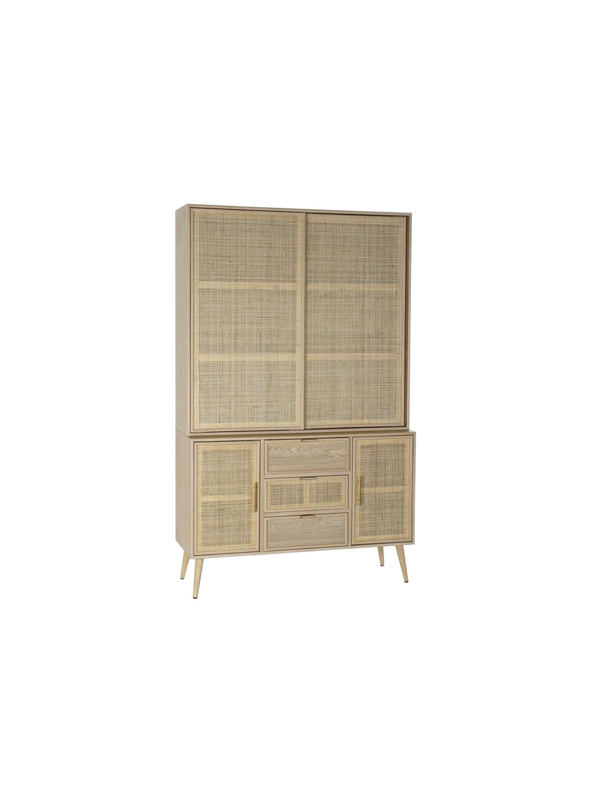Armoire vaisselier en bois de paulownia et rotin