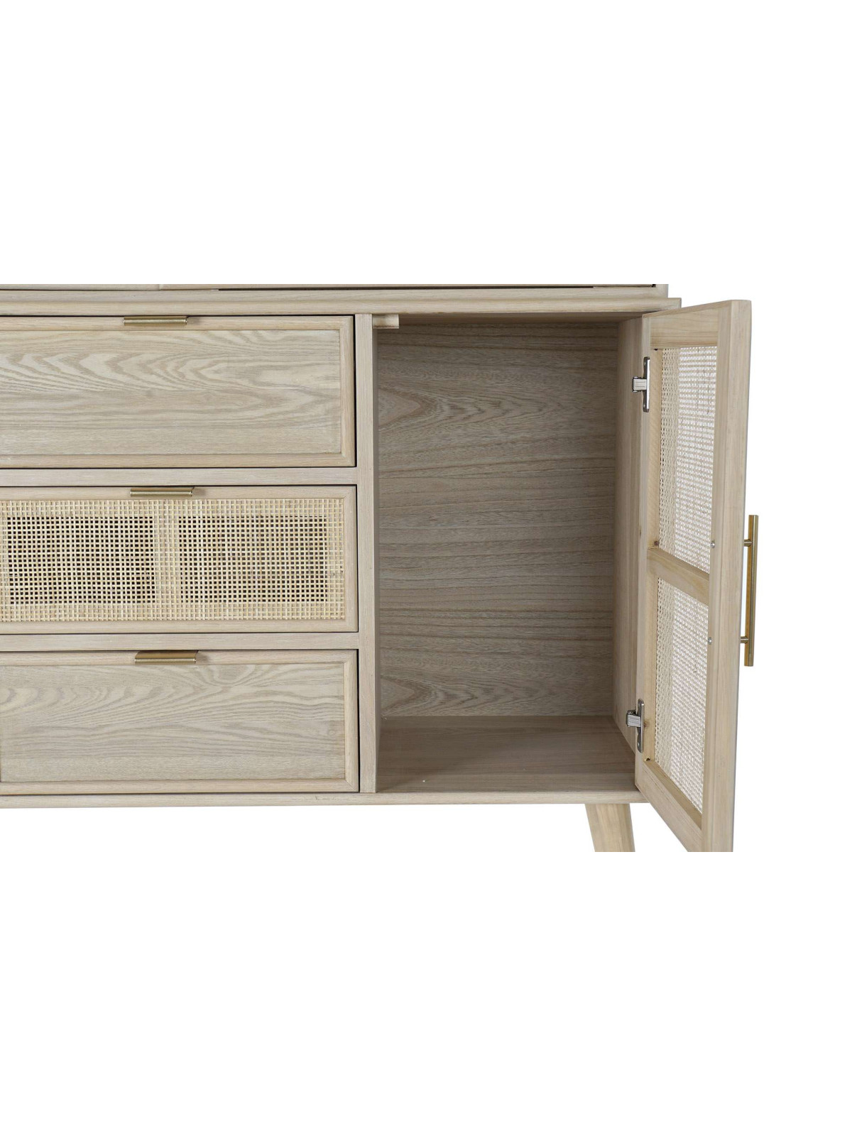 Armoire vaisselier en bois de paulownia et rotin