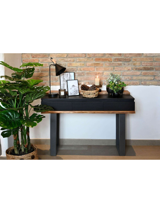 Console en bois de manguier noir et gris Console en bois de manguier noir et gris