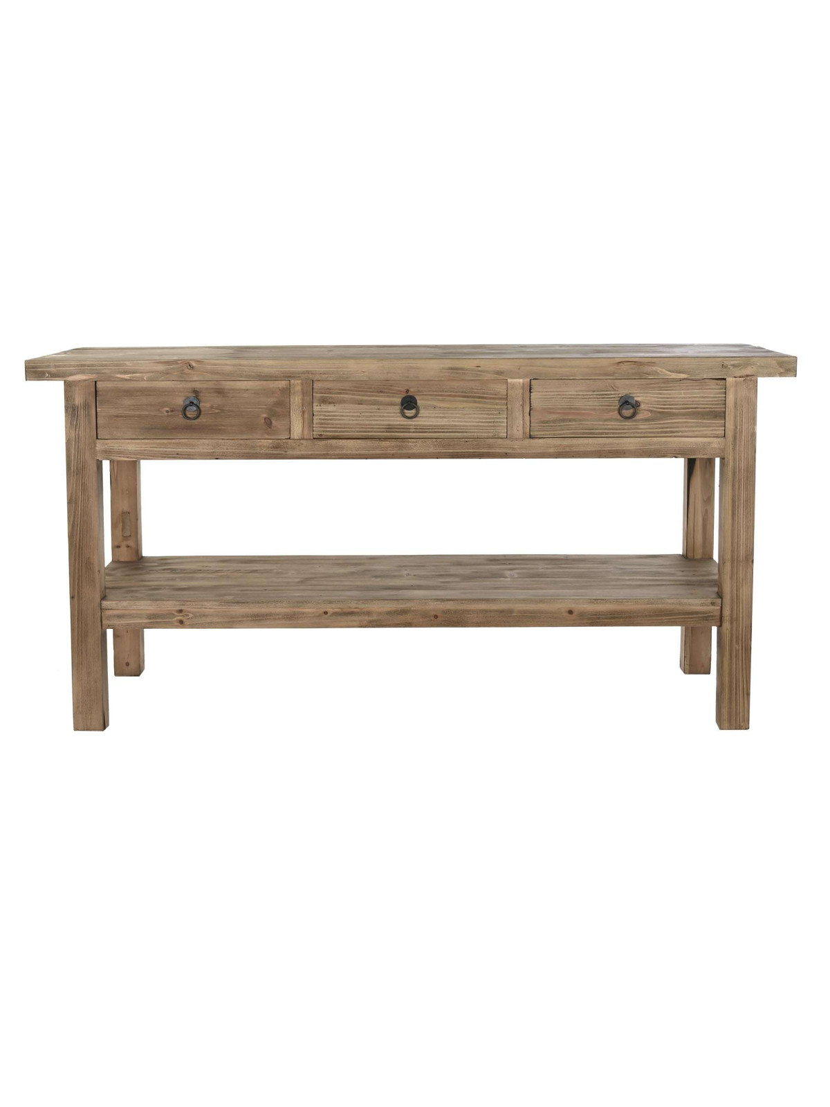 Grande console bois cérusé avec paniers osiers - 24426