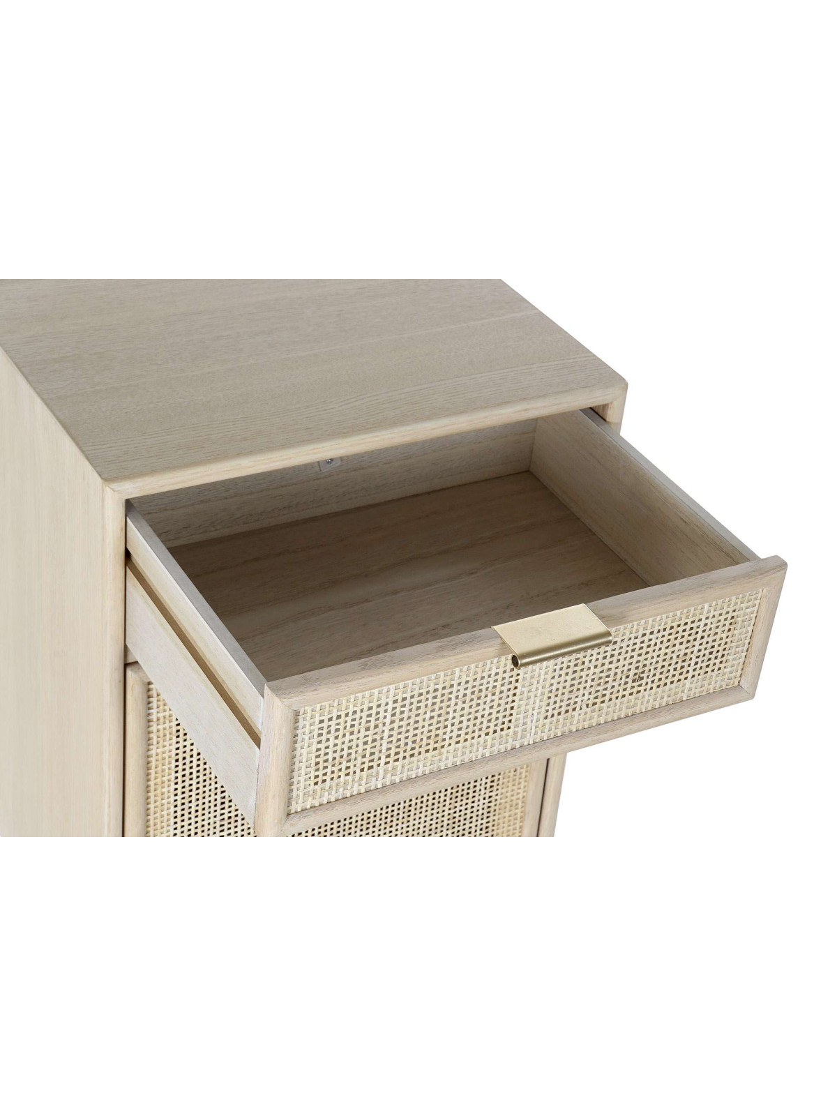 Table de chevet Calandre en bois de paulownia et rotin