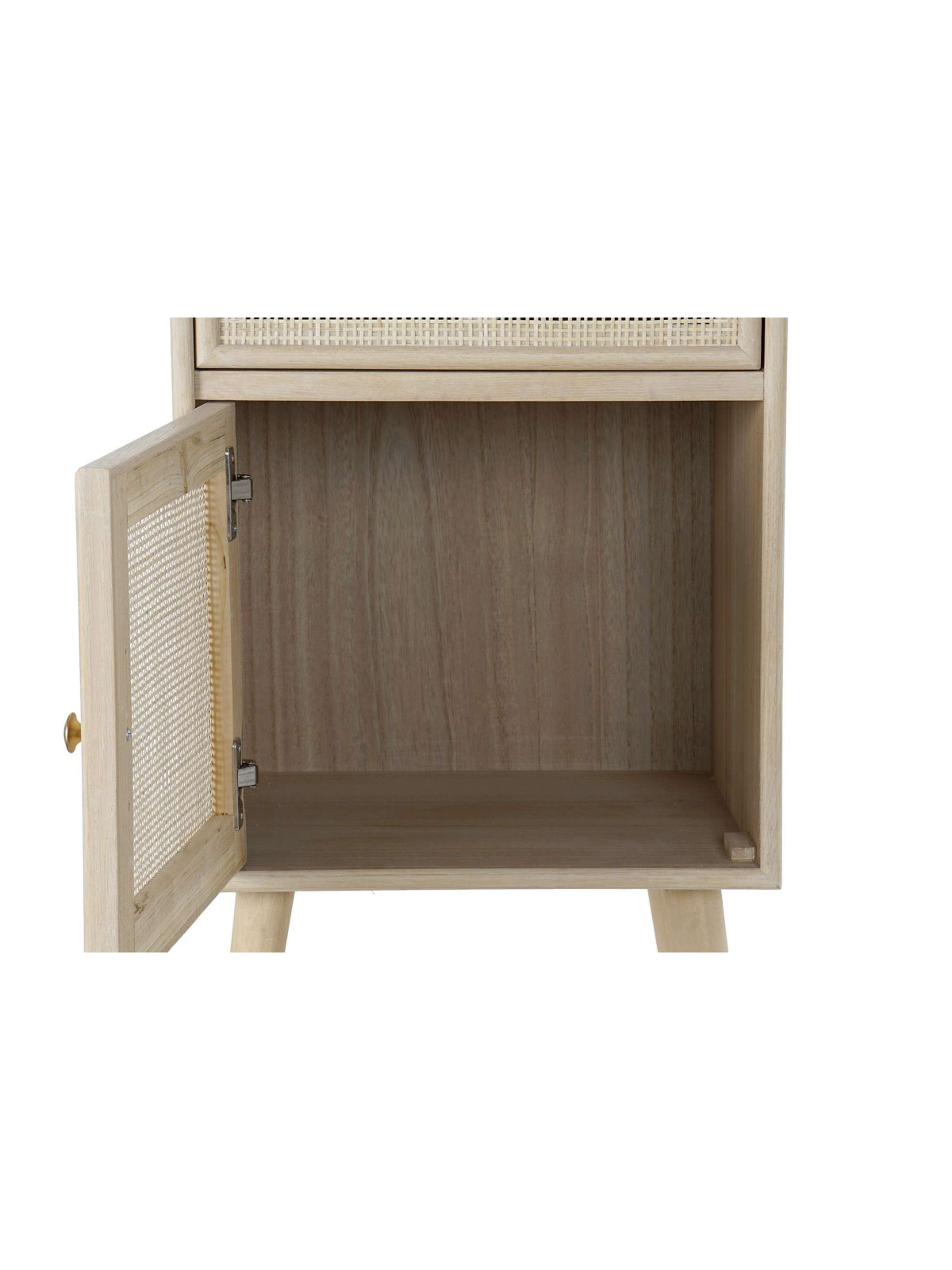 Table de chevet Calandre en bois de paulownia et rotin